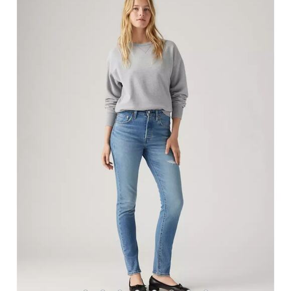 Levi's Premium 501 S Skinny Blue Jeans Button Fly 31x32 Distress Red Tab NEW $98 - Picture 1 of 16